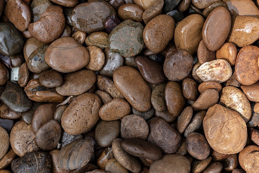 Wet pebbles and rocks on the ground