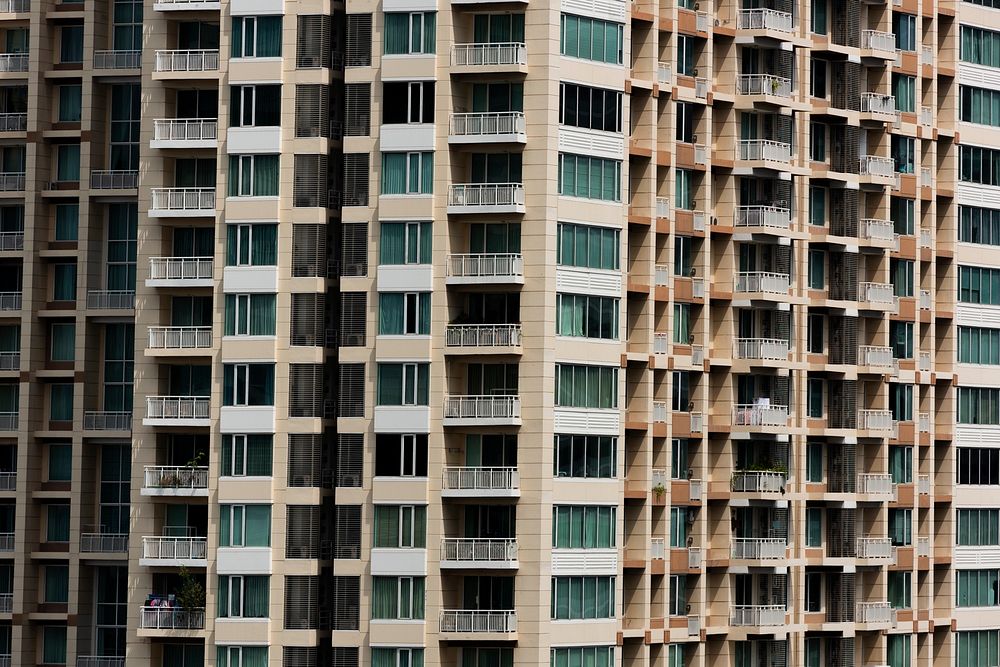 Condominium building exterior view closeup
