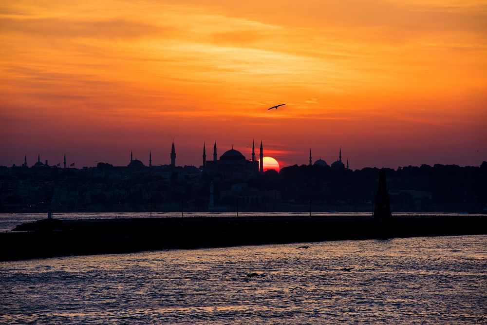 Scenic of sunrise over the ocean in Istanbul Turkey