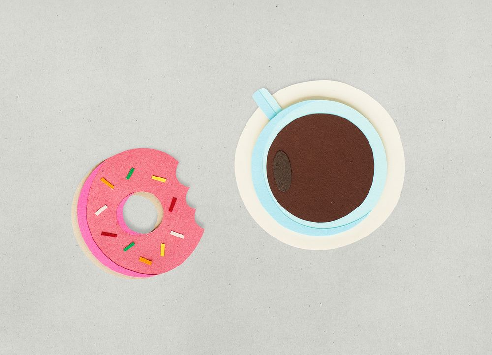 Paper craft design of coffee cup and donut icon