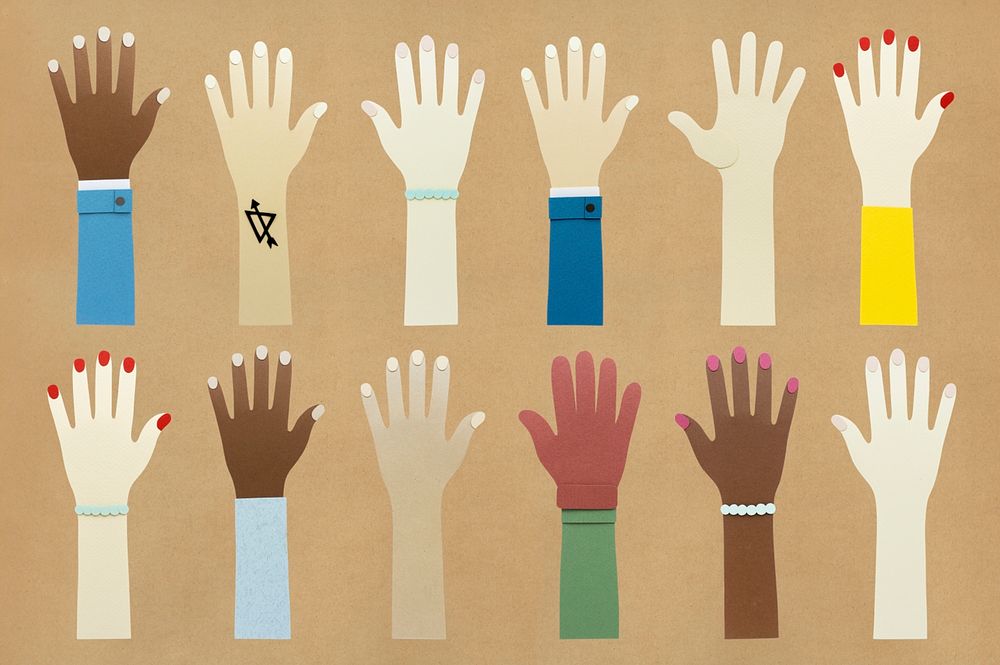Paper craft of diverse hands icon