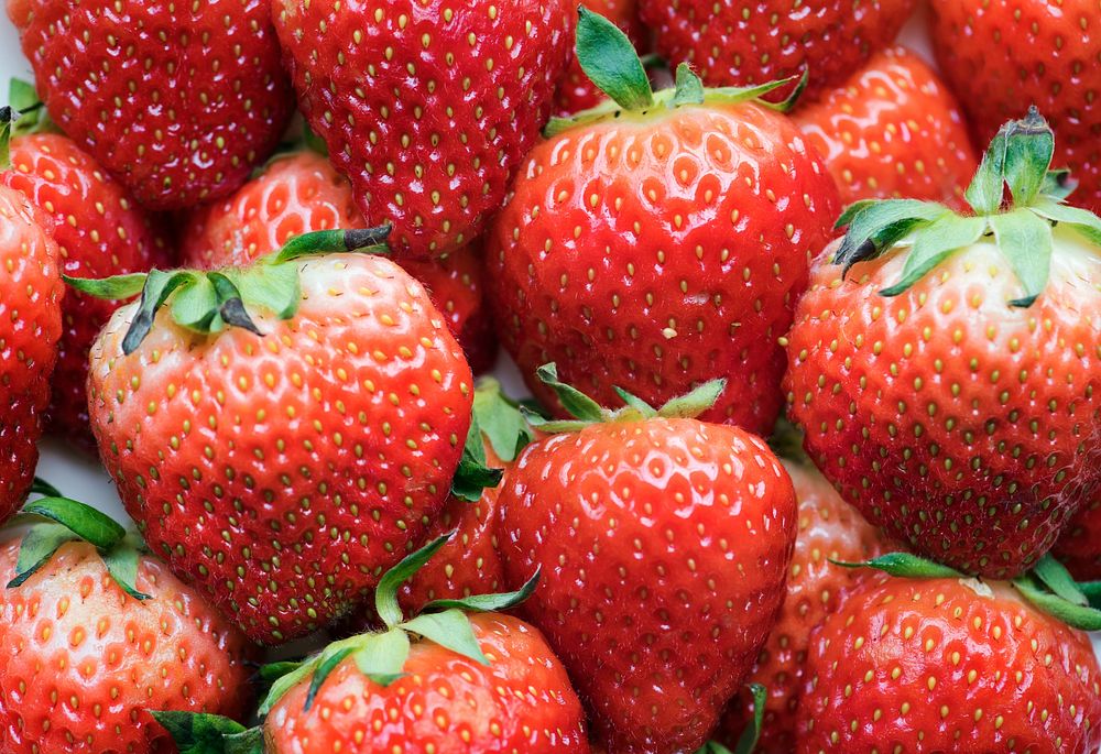 Macro of yummy strawberries background