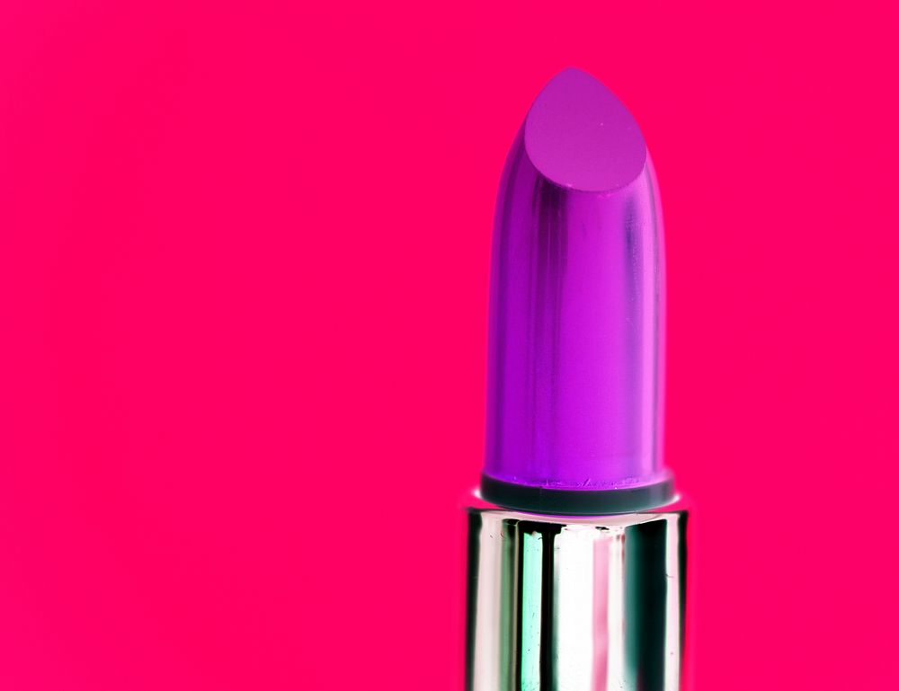 Closeup of purple lipstick for women