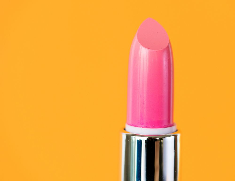 Closeup of pink lipstick for women