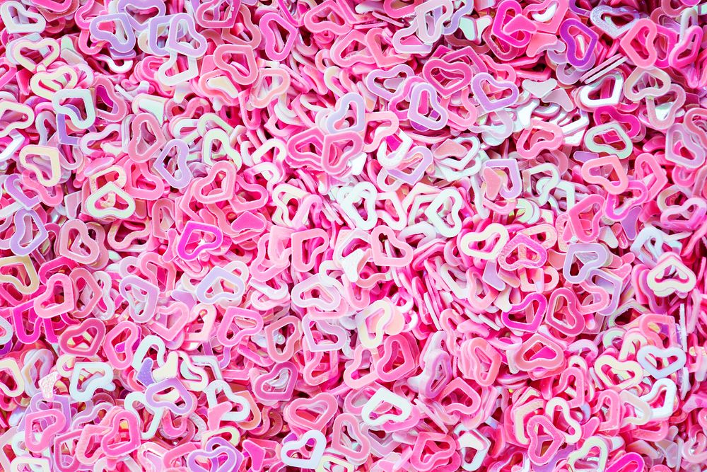 Closeup of pink hearts decorative papers closeup