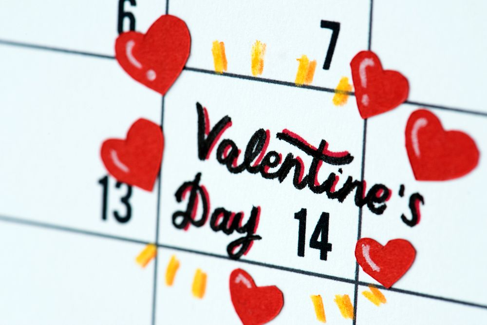 Closeup of Valentine's day calendar reminder