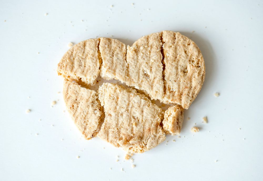 Closeup of a broken heart shaped cookie