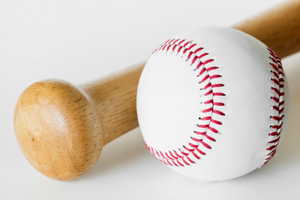 Closeup of baseball and bat