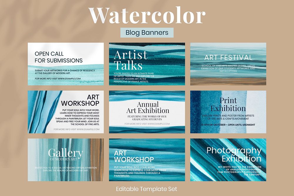 Aesthetic ombre watercolor template vector aesthetic blog banner advertisement set compatible with EPS