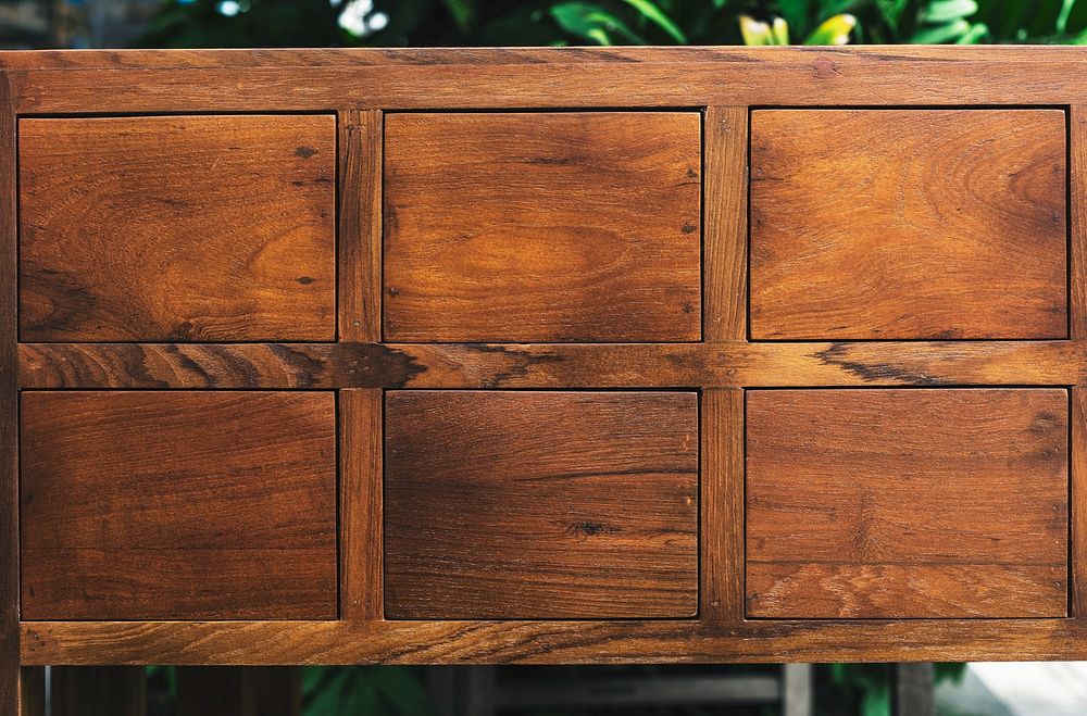 Modern brown wooden drawers mockup