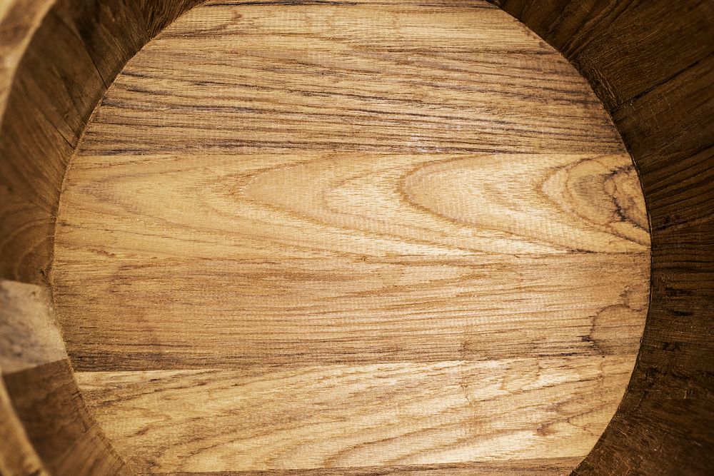 The inside of a wooden bucket