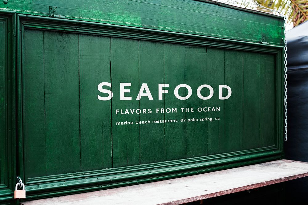 Seafood store sign mockup, food business branding psd