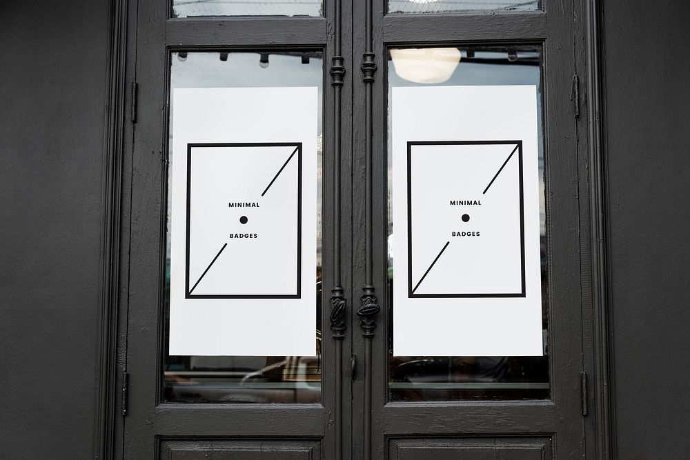 White minimal poster mockup on an old door