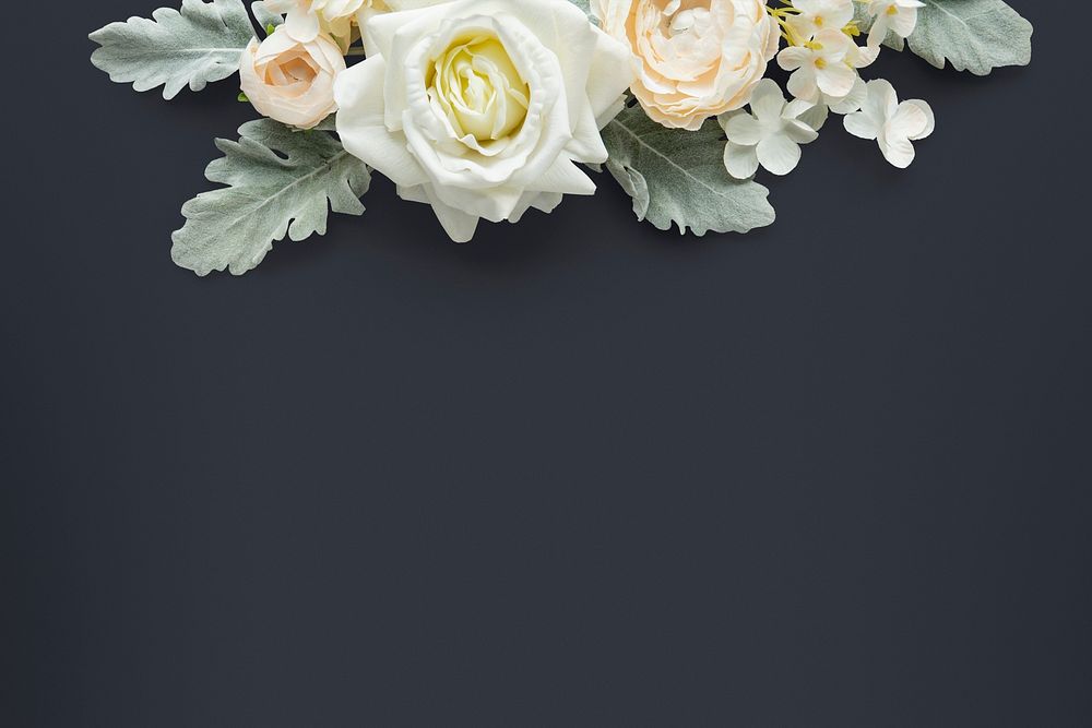 White flowers pattern on navy blue background mockup