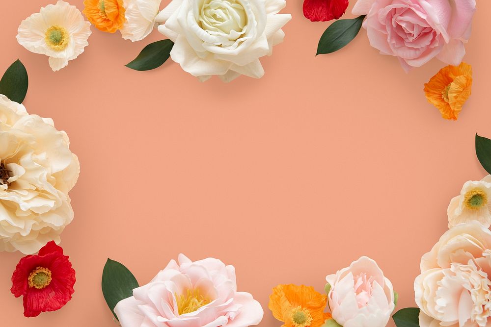 Pastel flowers on orange background