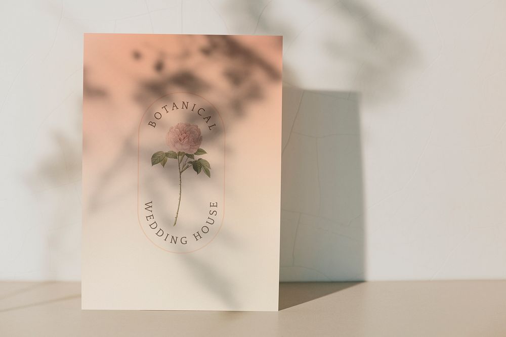 Botanical wedding house card with plant shadow template