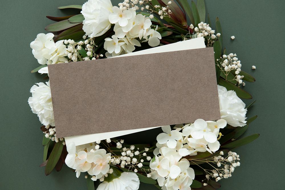 Blank card on flowers template mockup