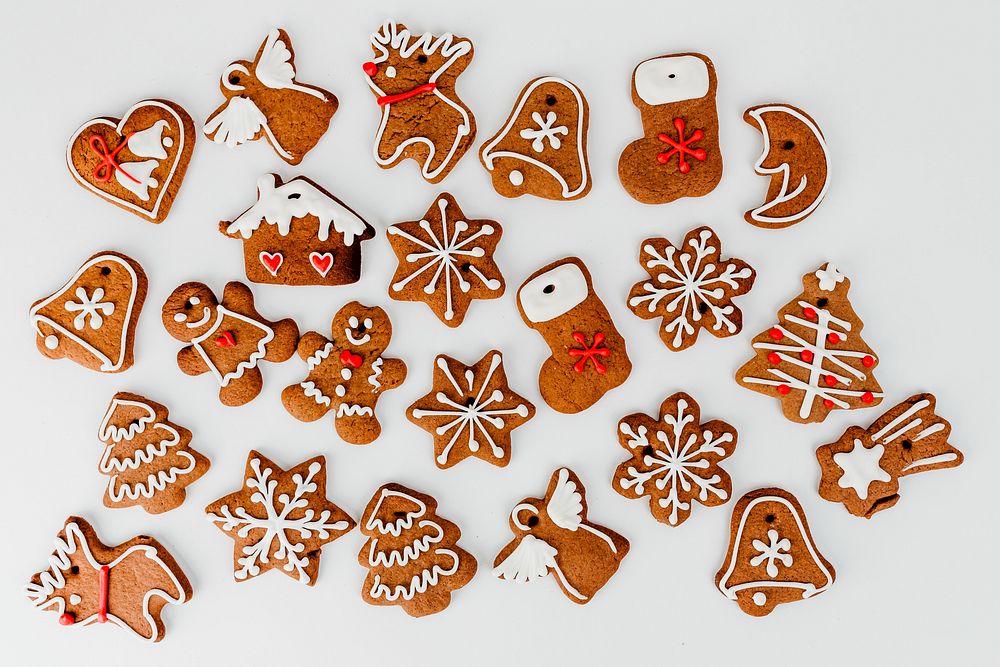 Christmas gingerbread cookies aerial view