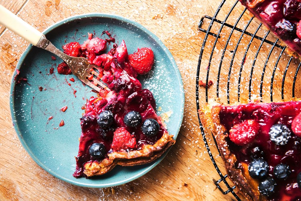 Homemade berry pie on a wooden table