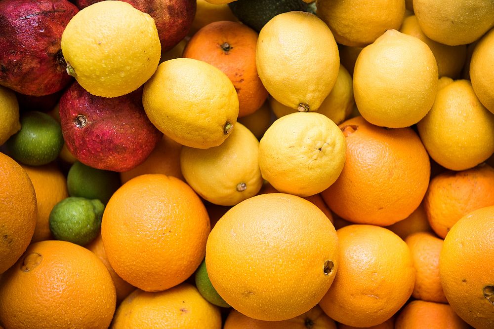 Mixed organic fresh fruits and citrus