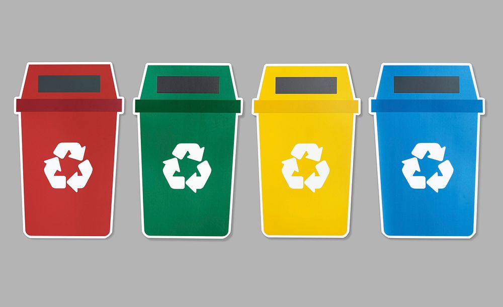 Icon set of trash with recycle symbol