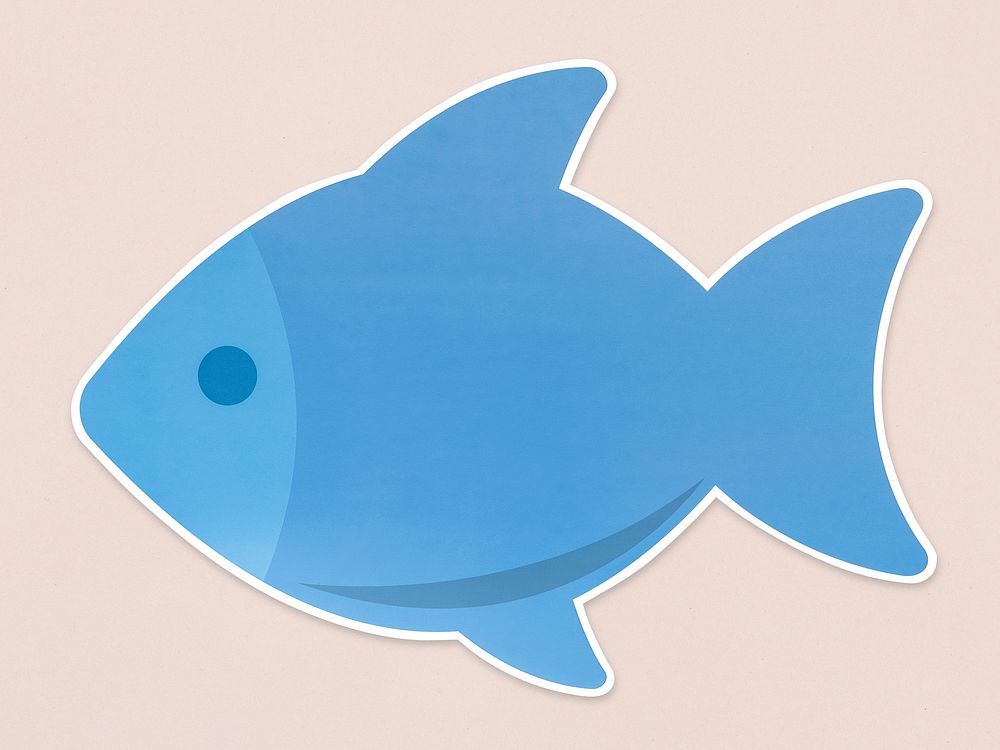 Blue fish icon isolated on beige background