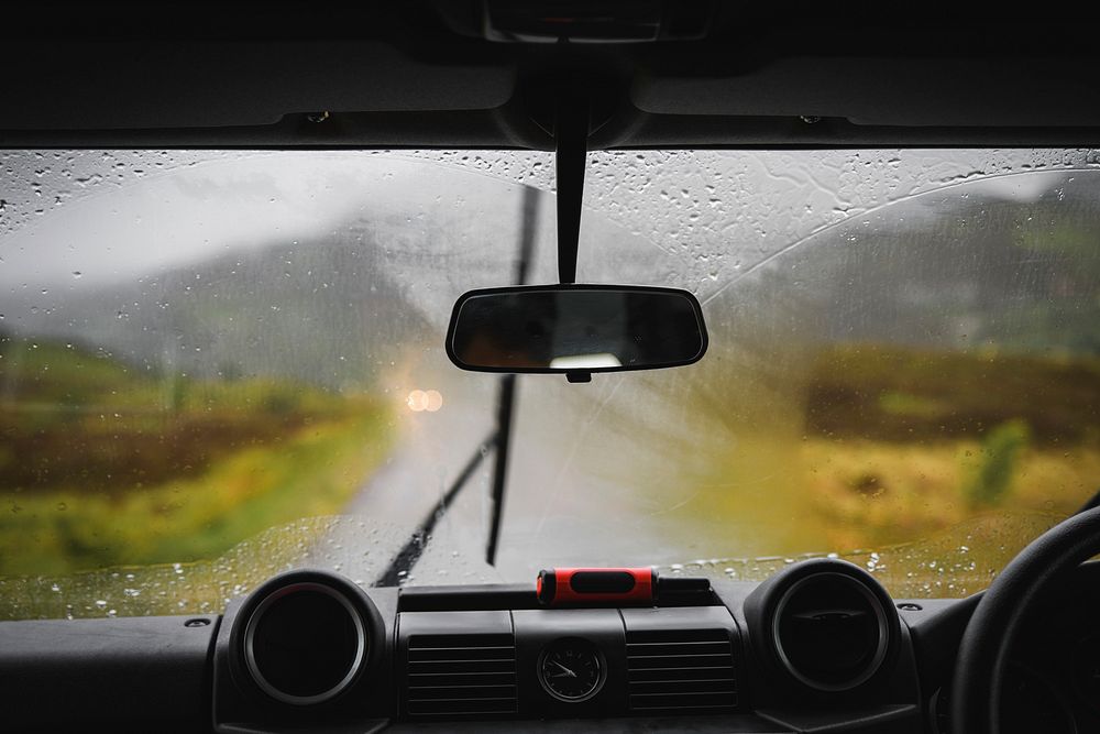 View of a rainy day from inside the car