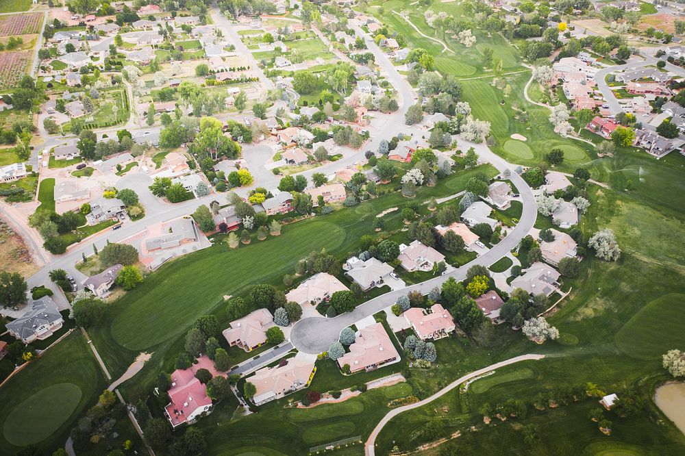 Drone shot of a luxury suburban village