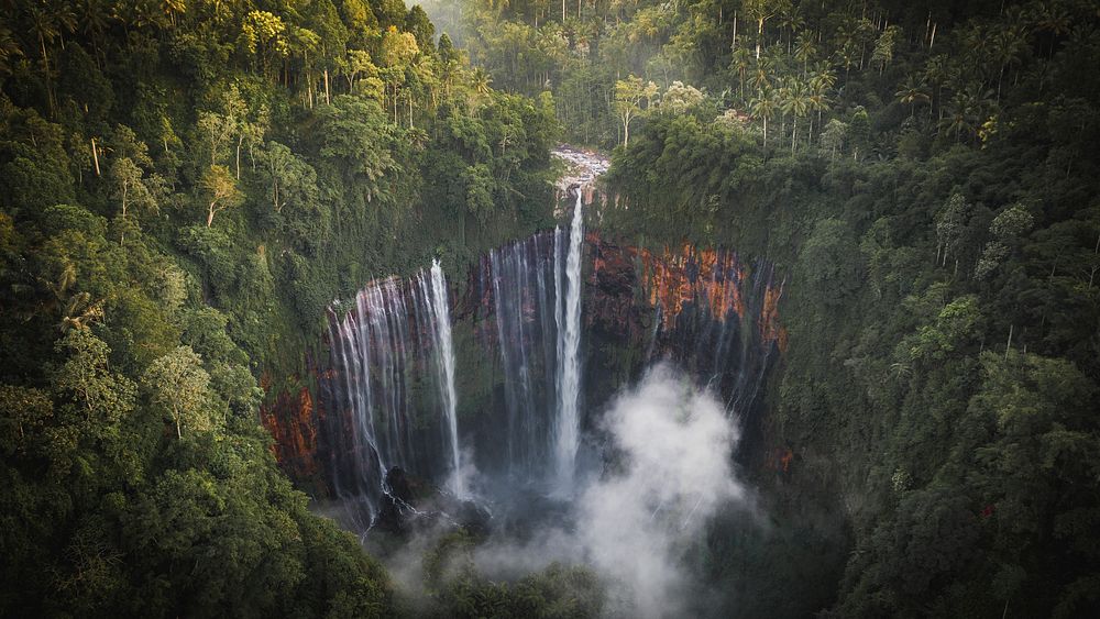 Waterfall desktop wallpaper, nature landscape background, Tumpak Sewu Waterfalls, Indonesia