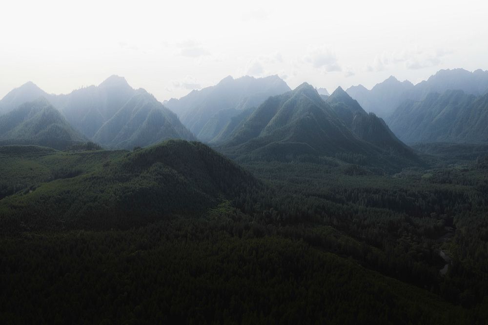 Misty green mountain ranges in China