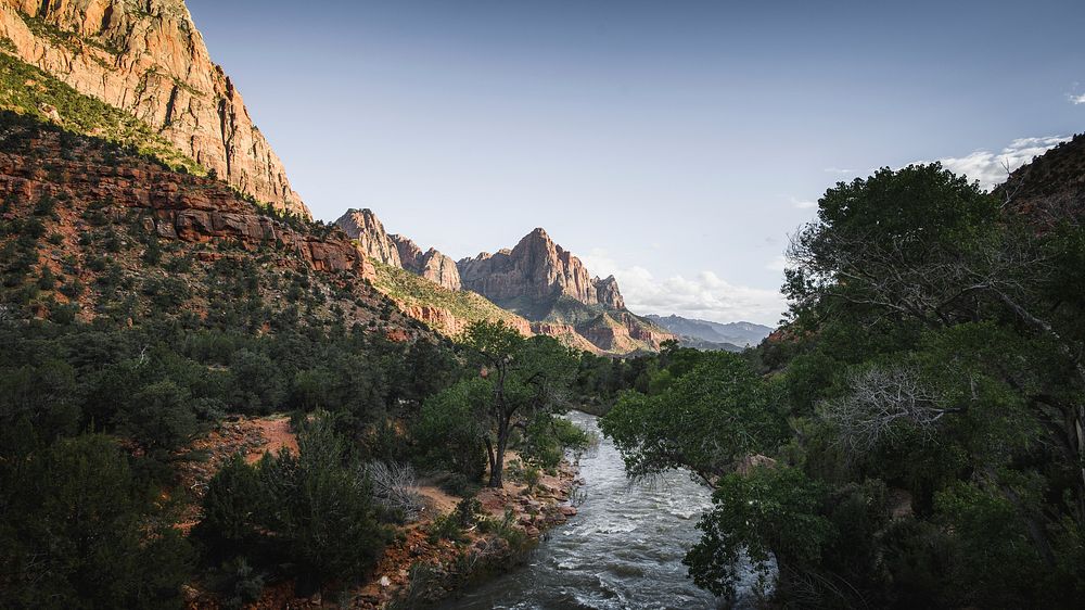 Nature desktop wallpaper background, Virgin river in Zion National Park at Utah, USA