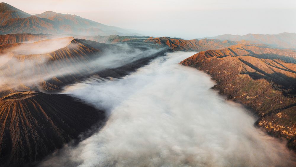 Volcano desktop wallpaper, nature landscape background, Mount Bromo volcano in Indonesia, travel destination