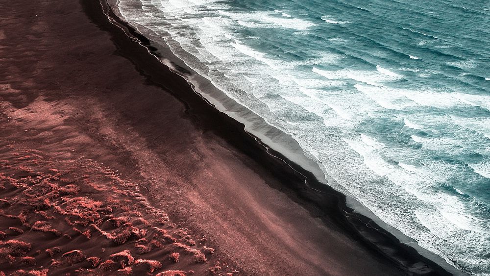 Aerial view of beach in Iceland