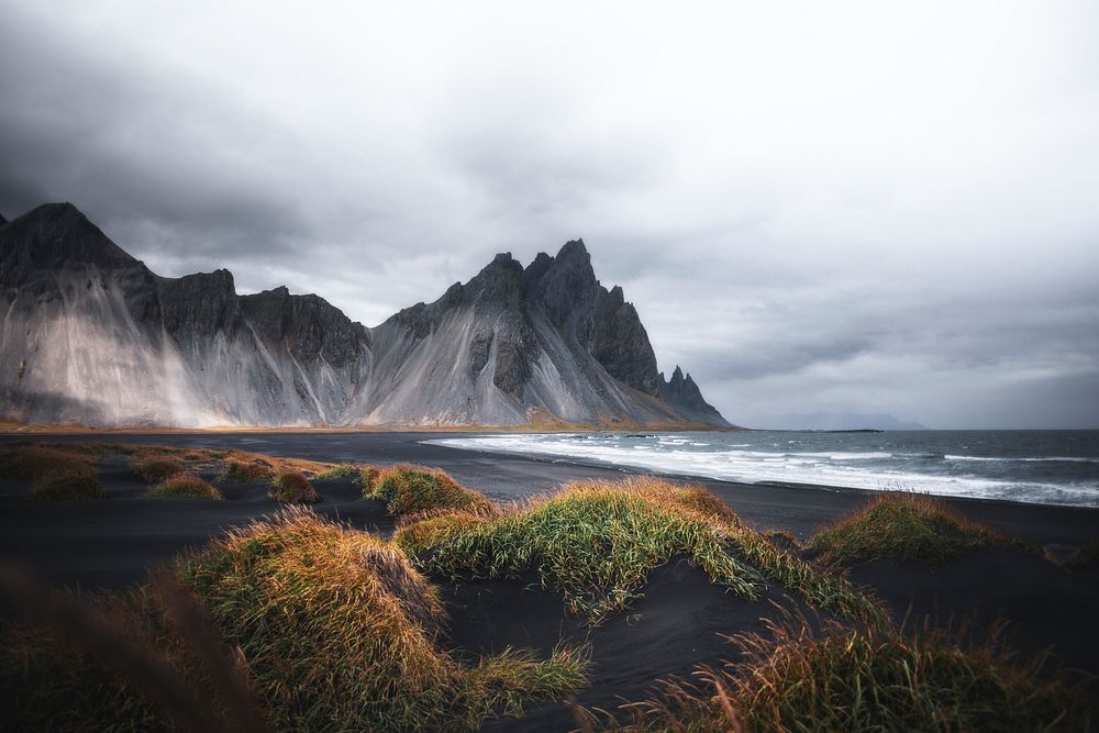 Cloudy black sand beach in Iceland