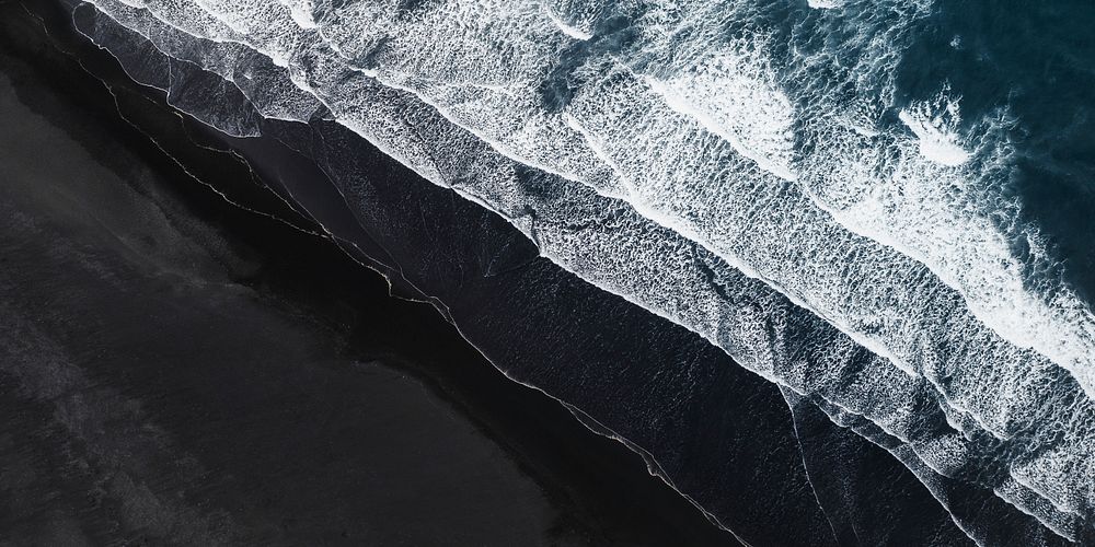 Aerial view of Icelandic black sand beach
