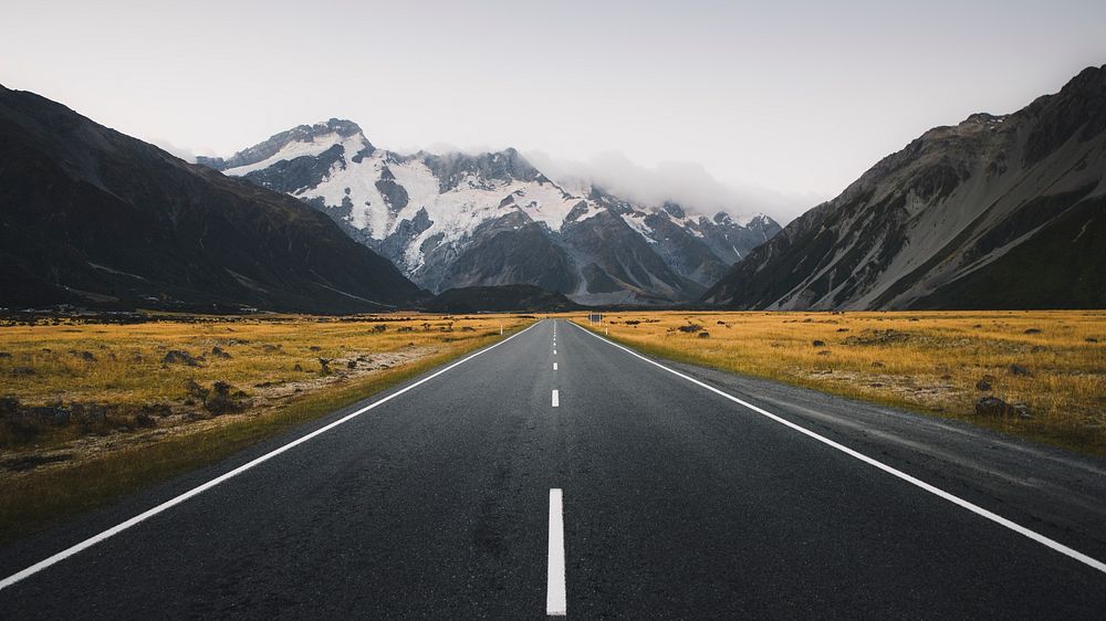 Mountain desktop wallpaper, nature landscape background, road to Mount Cook, New Zealand, travel destination
