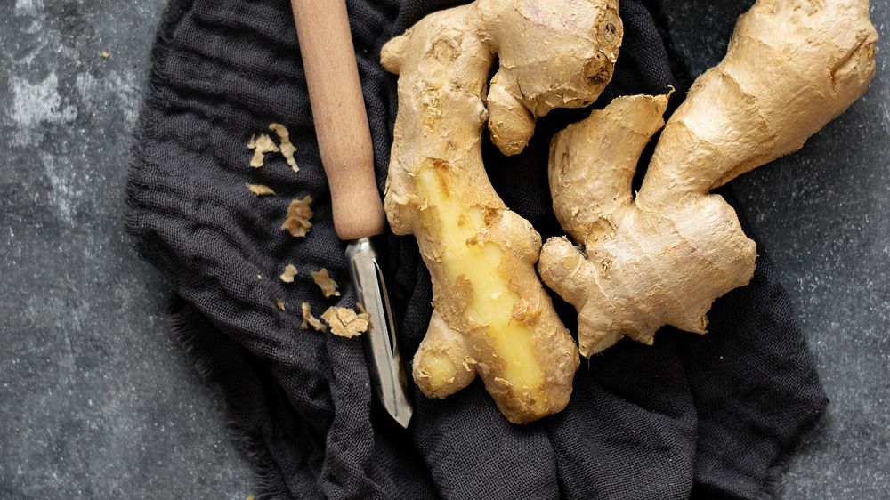 Peeled fresh ginger food photography