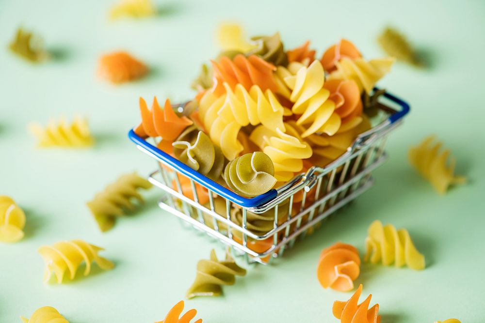 Pasta in a shopping basket