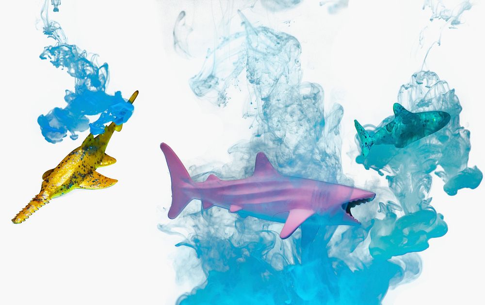 Blue acrylic ink dissolving psd background shark pattern