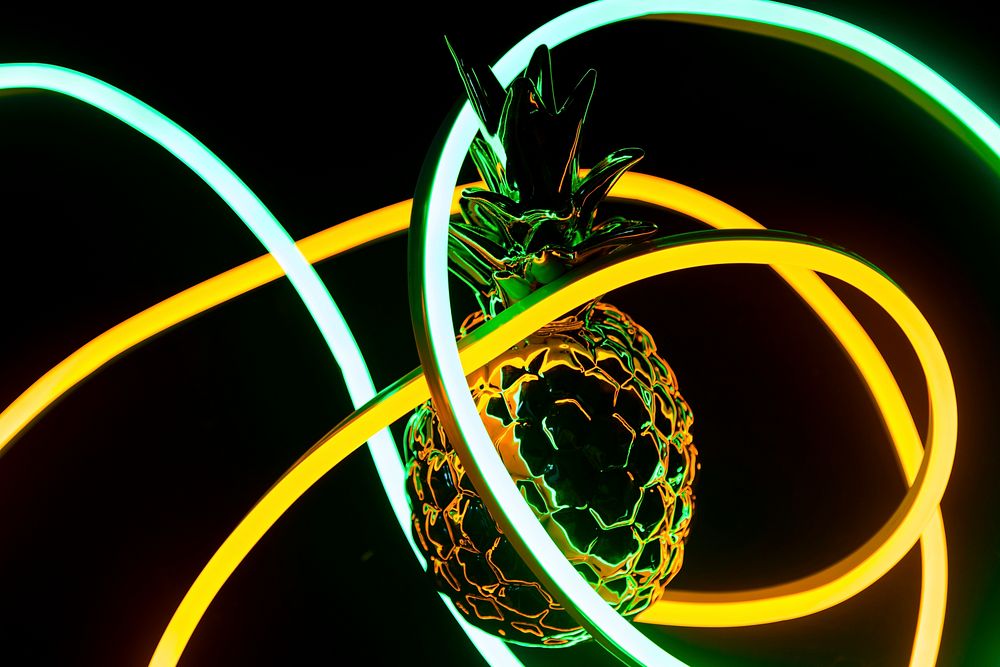 Pineapple covered in neon lights