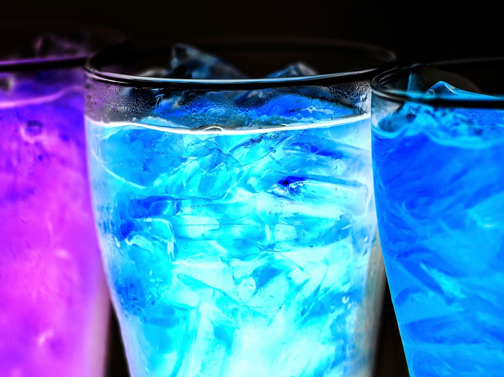 Blue soda drinks macro shot