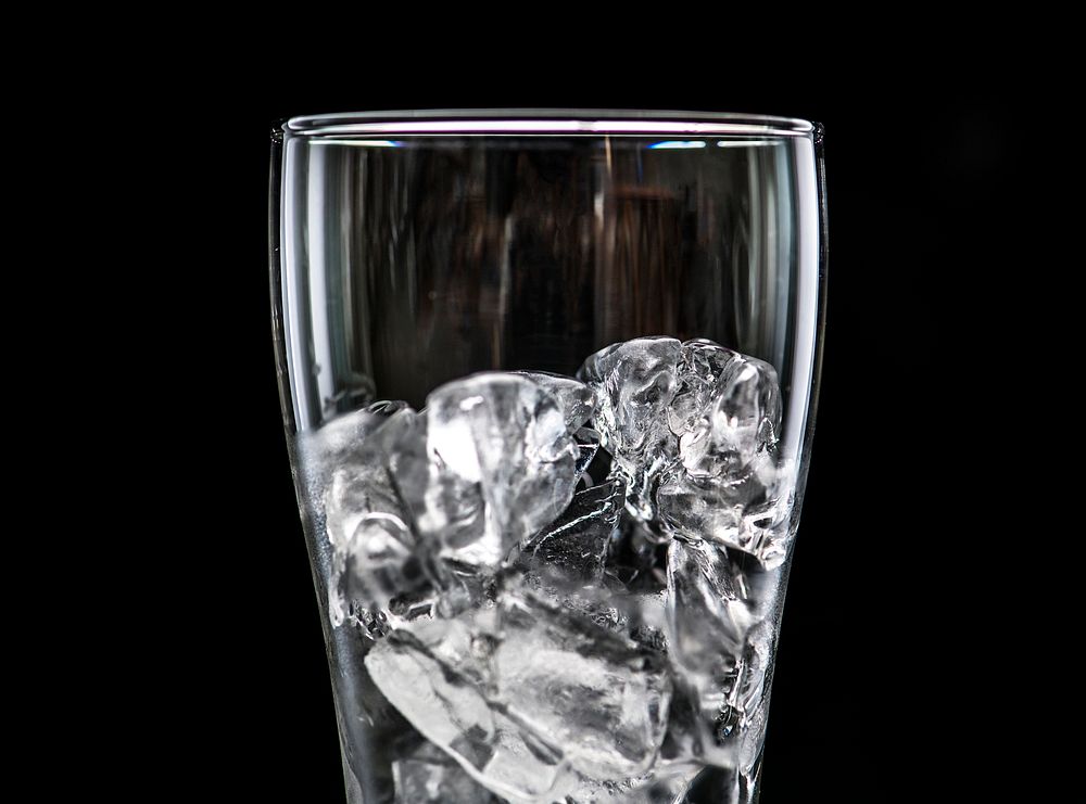 Glass with ice macro shot