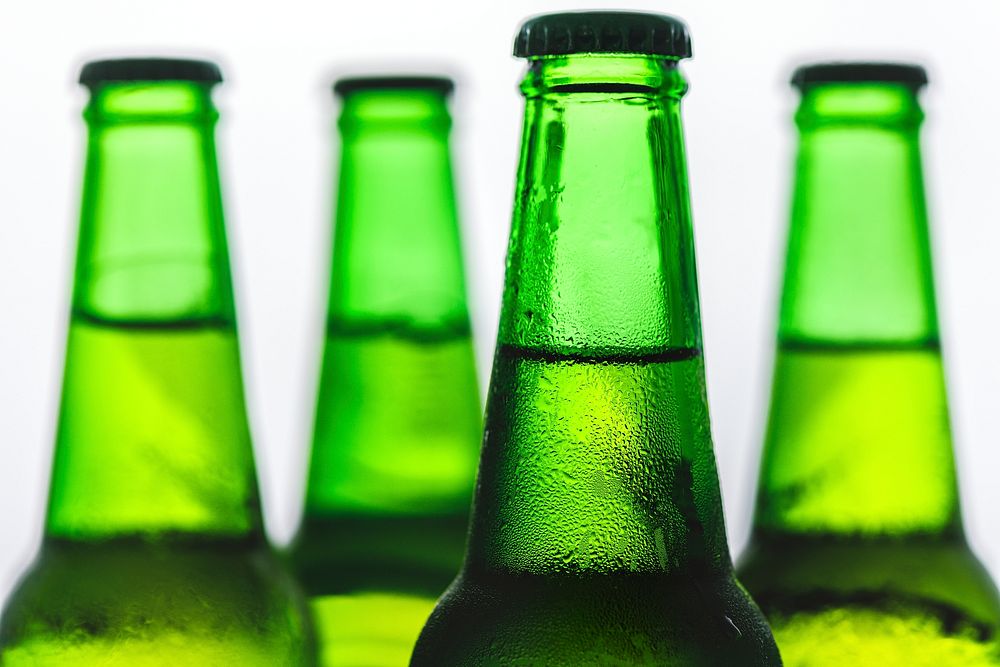 Bottles of cold beer macro photography