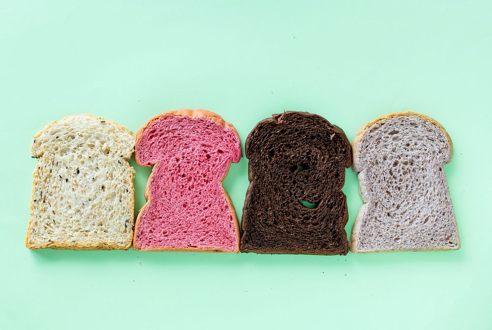 Different colored slices of bread