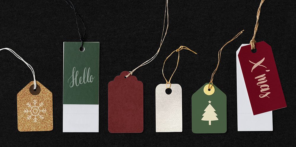 Colorful Christmas labels and tags mockups