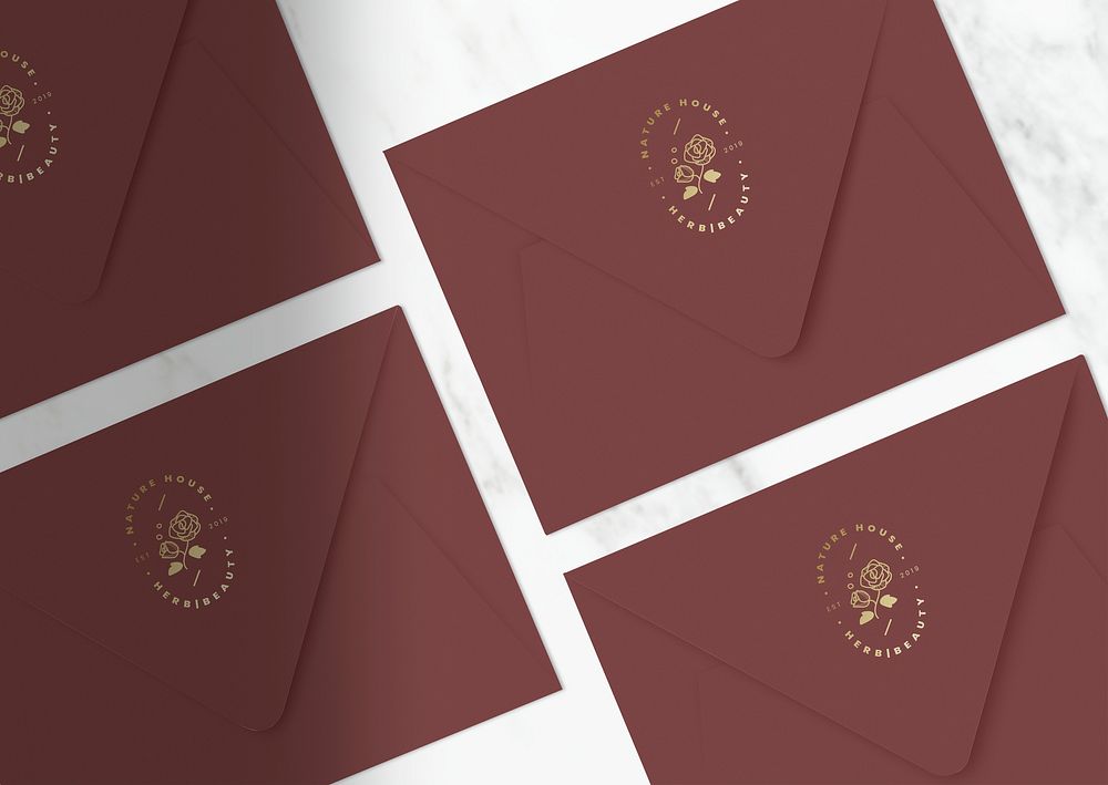 Burgundy invitation card envelope mockups