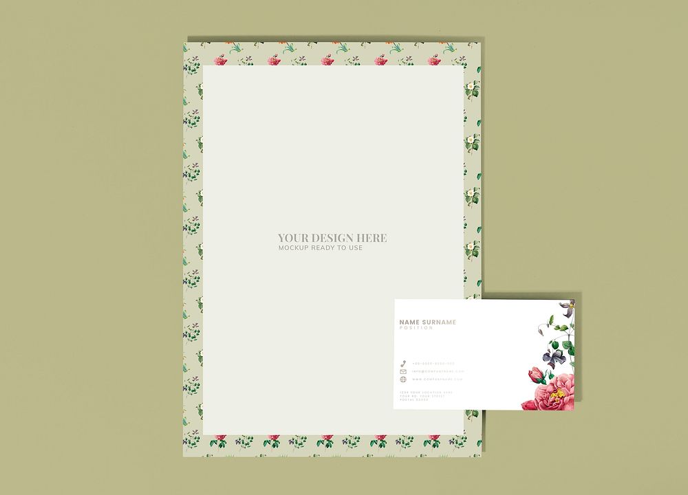 Floral poster and business card mockup