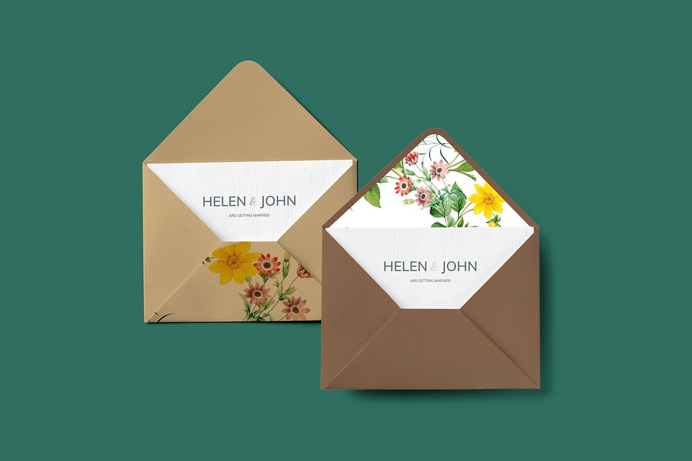 Floral invitation card envelope mockup