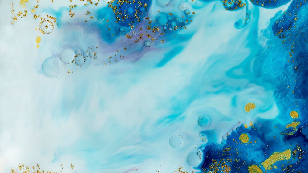 Abstract blue watercolor with gold glitter background
