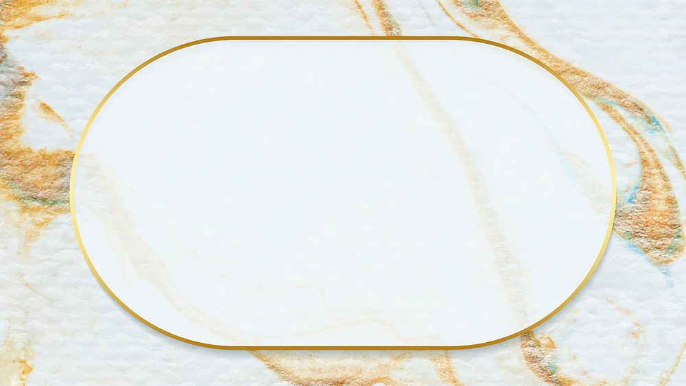 Golden oval frame on brown watercolor stain vector
